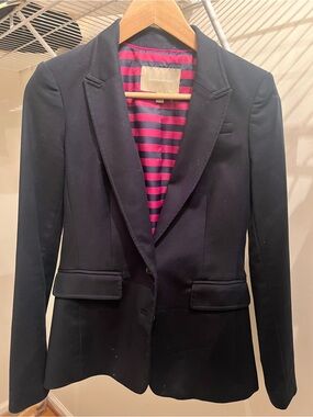 Banana Republic Black Blazer with Pink & Navy Striped Lining beautiful!